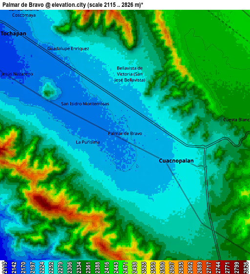 Zoom OUT 2x Palmar de Bravo, Mexico elevation map