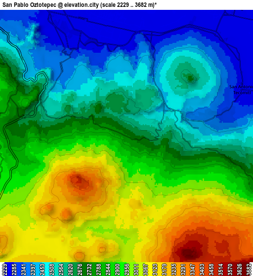 Zoom OUT 2x San Pablo Oztotepec, Mexico elevation map