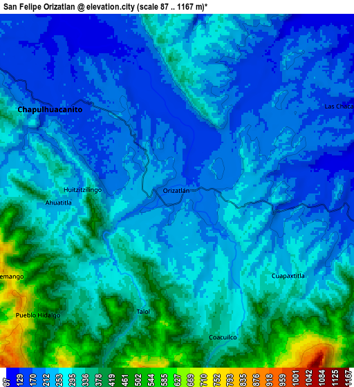 Zoom OUT 2x San Felipe Orizatlán, Mexico elevation map