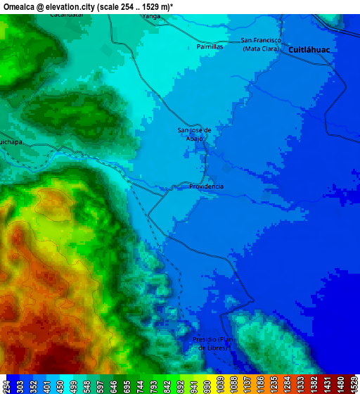 Zoom OUT 2x Omealca, Mexico elevation map