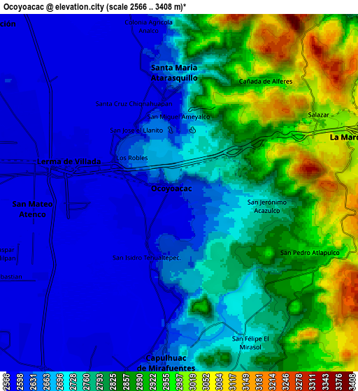 Zoom OUT 2x Ocoyoacac, Mexico elevation map