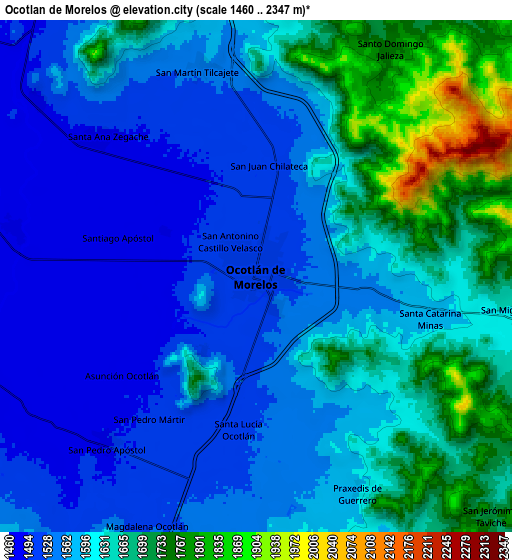 Zoom OUT 2x Ocotlán de Morelos, Mexico elevation map