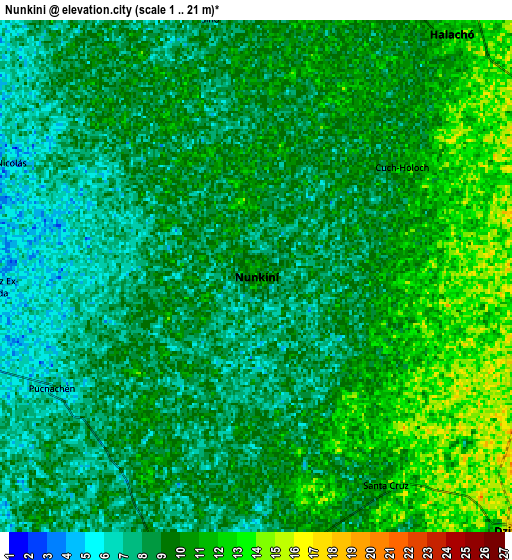 Zoom OUT 2x Nunkiní, Mexico elevation map