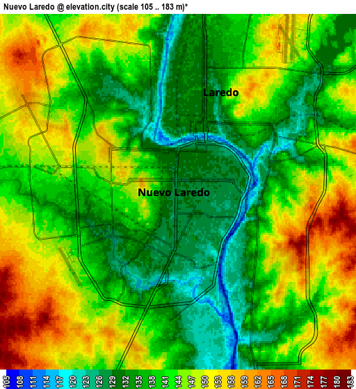 Zoom OUT 2x Nuevo Laredo, Mexico elevation map