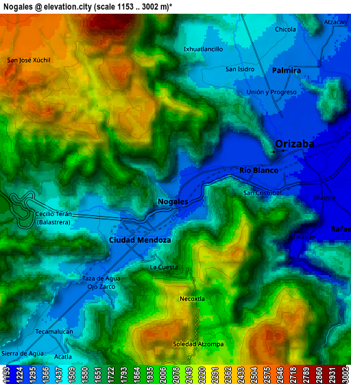 Zoom OUT 2x Nogales, Mexico elevation map