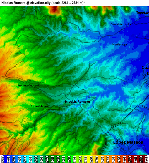 Zoom OUT 2x Nicolás Romero, Mexico elevation map