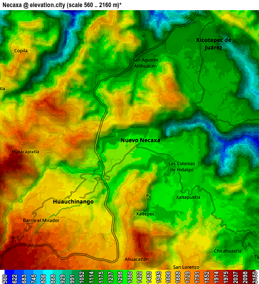 Zoom OUT 2x Necaxa, Mexico elevation map