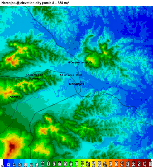 Zoom OUT 2x Naranjos, Mexico elevation map