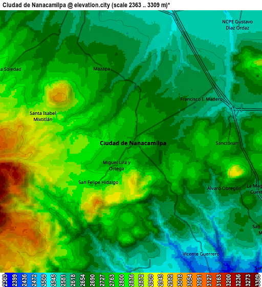 Zoom OUT 2x Ciudad de Nanacamilpa, Mexico elevation map