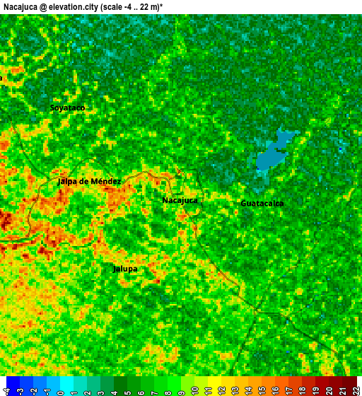 Zoom OUT 2x Nacajuca, Mexico elevation map