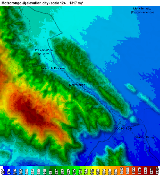 Zoom OUT 2x Motzorongo, Mexico elevation map