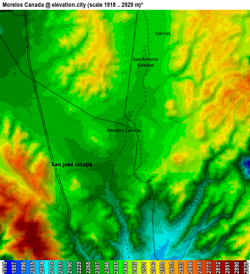 Zoom OUT 2x Morelos Cañada, Mexico elevation map