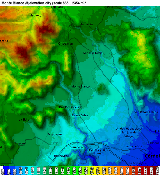 Zoom OUT 2x Monte Blanco, Mexico elevation map