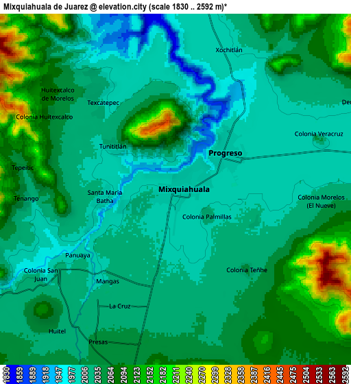 Zoom OUT 2x Mixquiahuala de Juarez, Mexico elevation map