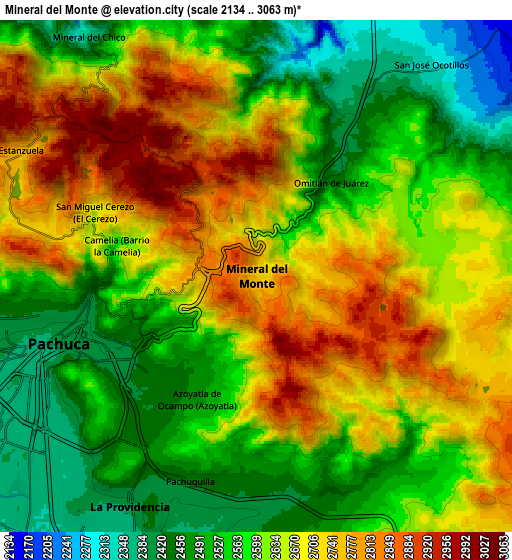 Zoom OUT 2x Mineral del Monte, Mexico elevation map