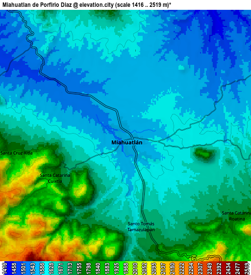 Zoom OUT 2x Miahuatlán de Porfirio Díaz, Mexico elevation map