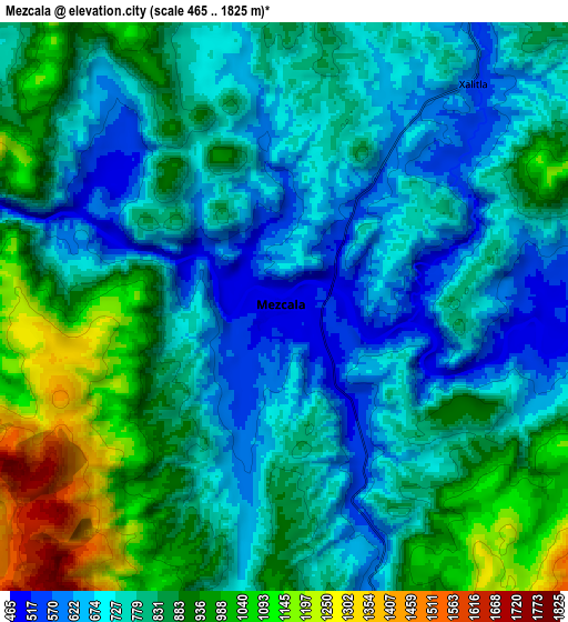 Zoom OUT 2x Mezcala, Mexico elevation map