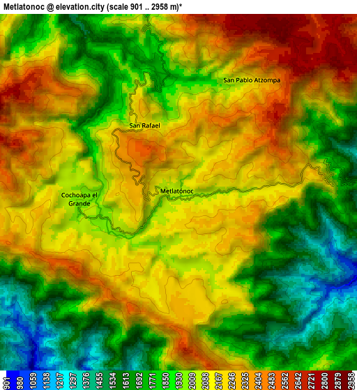 Zoom OUT 2x Metlatónoc, Mexico elevation map