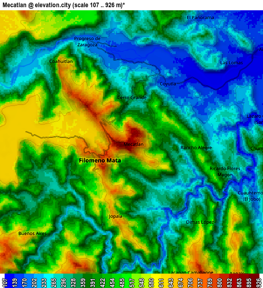 Zoom OUT 2x Mecatlán, Mexico elevation map