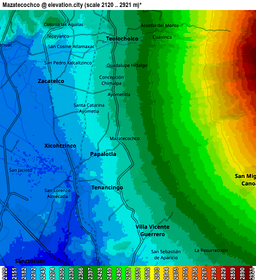 Zoom OUT 2x Mazatecochco, Mexico elevation map