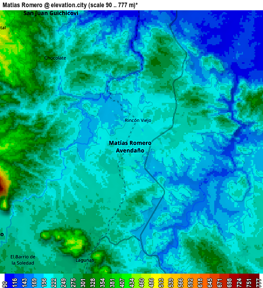 Zoom OUT 2x Matías Romero, Mexico elevation map