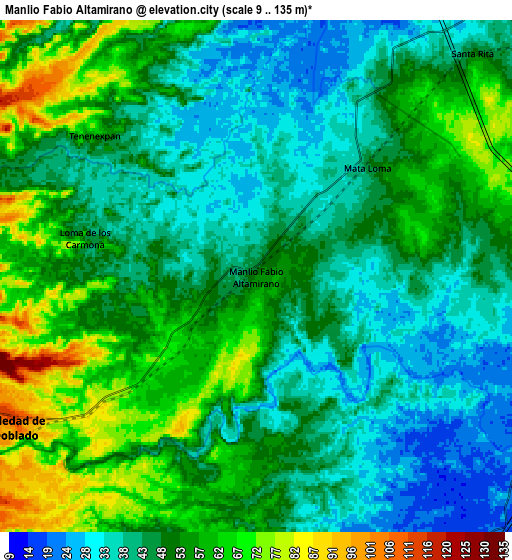 Zoom OUT 2x Manlio Fabio Altamirano, Mexico elevation map