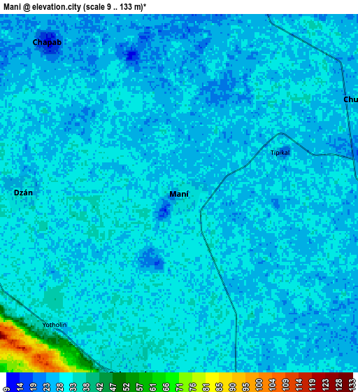 Zoom OUT 2x Mani, Mexico elevation map
