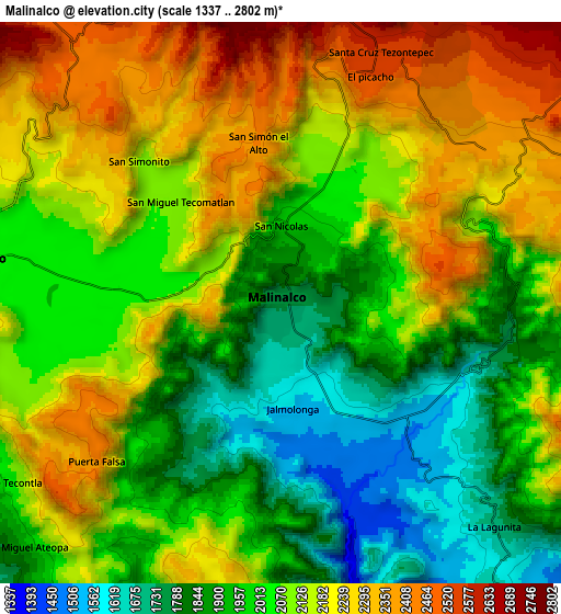 Zoom OUT 2x Malinalco, Mexico elevation map