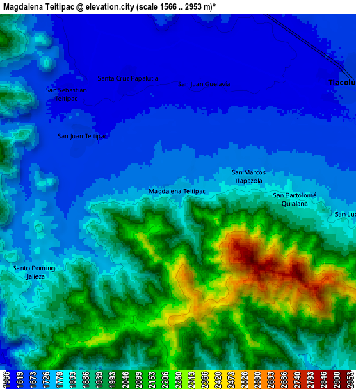 Zoom OUT 2x Magdalena Teitipac, Mexico elevation map