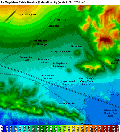 Zoom OUT 2x La Magdalena Tetela Morelos, Mexico elevation map