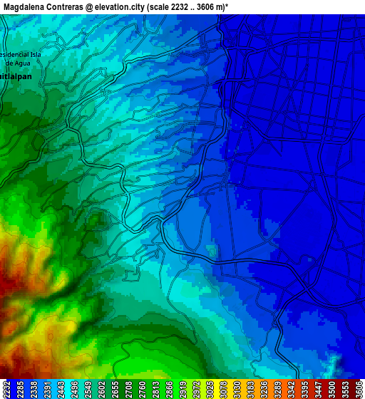 Zoom OUT 2x Magdalena Contreras, Mexico elevation map