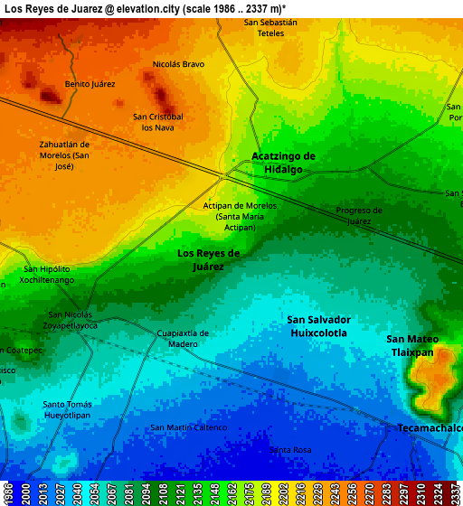 Zoom OUT 2x Los Reyes de Juárez, Mexico elevation map