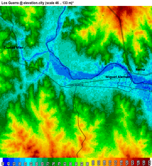 Zoom OUT 2x Los Guerra, Mexico elevation map