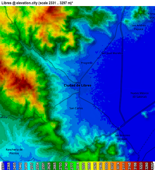 Zoom OUT 2x Libres, Mexico elevation map