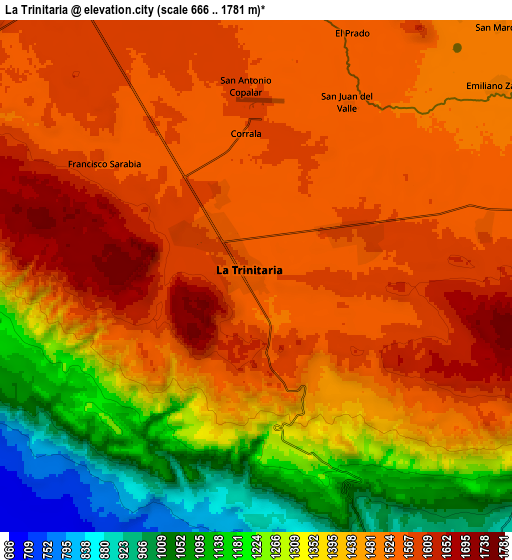 Zoom OUT 2x La Trinitaria, Mexico elevation map