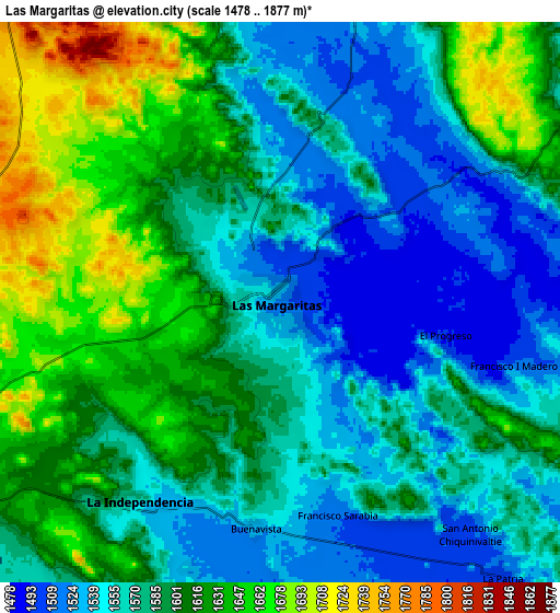 Zoom OUT 2x Las Margaritas, Mexico elevation map