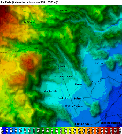 Zoom OUT 2x La Perla, Mexico elevation map