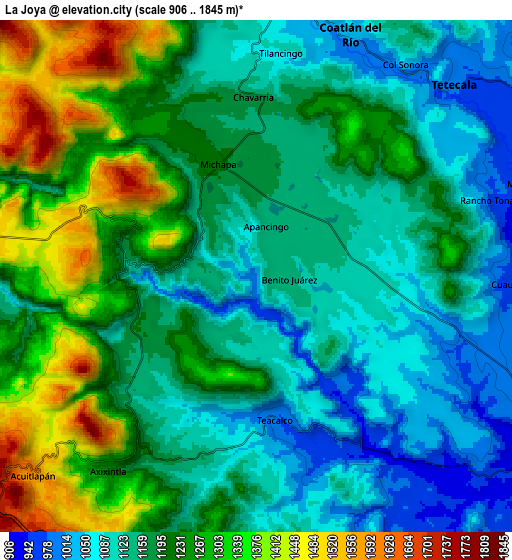 Zoom OUT 2x La Joya, Mexico elevation map