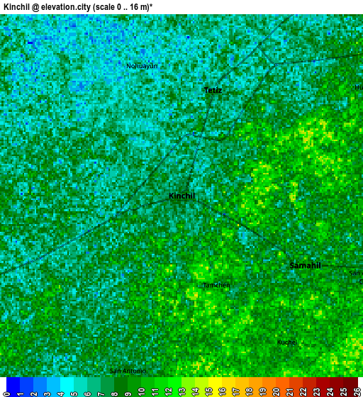 Zoom OUT 2x Kinchil, Mexico elevation map