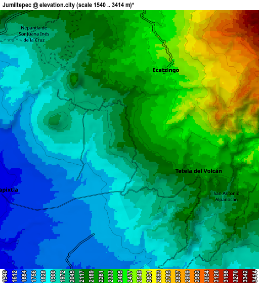 Zoom OUT 2x Jumiltepec, Mexico elevation map