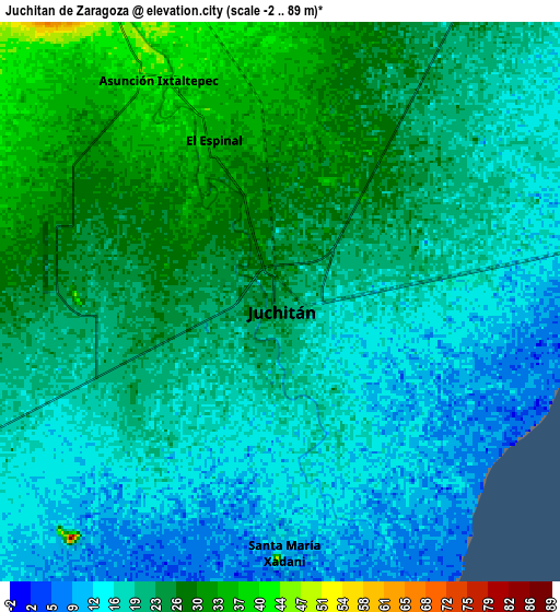 Zoom OUT 2x Juchitán de Zaragoza, Mexico elevation map