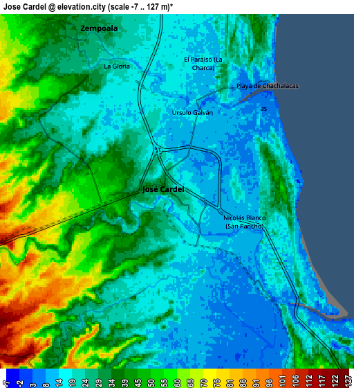 Zoom OUT 2x José Cardel, Mexico elevation map