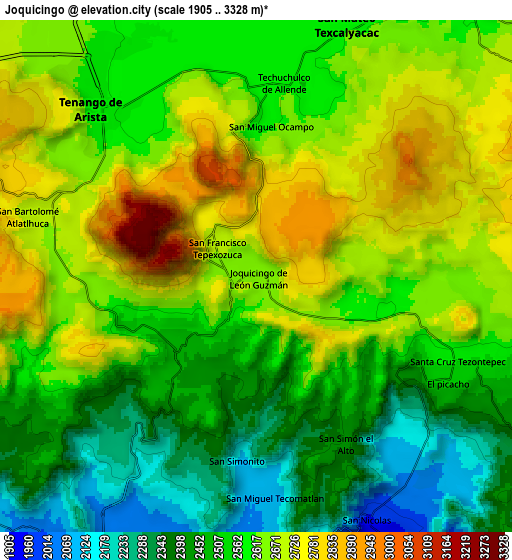 Zoom OUT 2x Joquicingo, Mexico elevation map