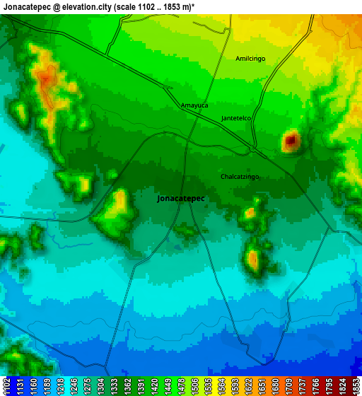 Zoom OUT 2x Jonacatepec, Mexico elevation map
