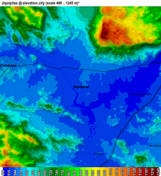 Zoom OUT 2x Jiquipilas, Mexico elevation map