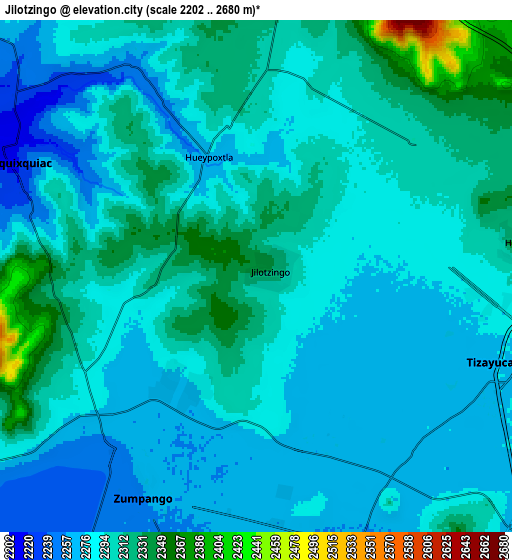 Zoom OUT 2x Jilotzingo, Mexico elevation map