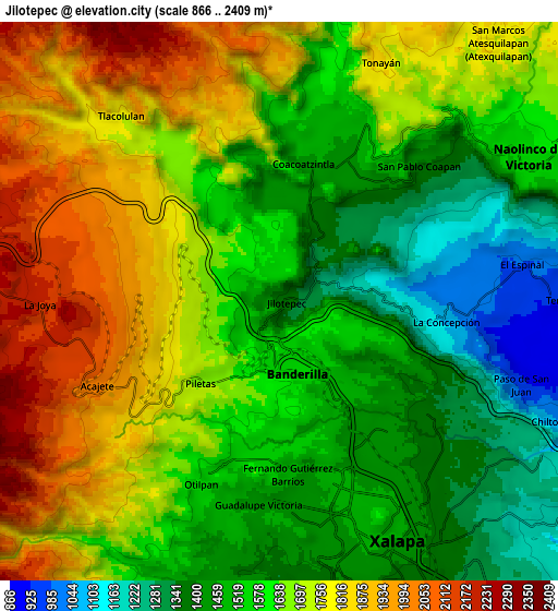 Zoom OUT 2x Jilotepec, Mexico elevation map