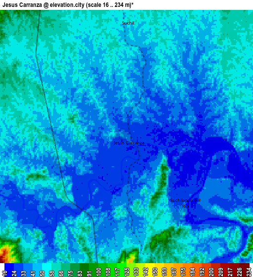 Zoom OUT 2x Jesús Carranza, Mexico elevation map