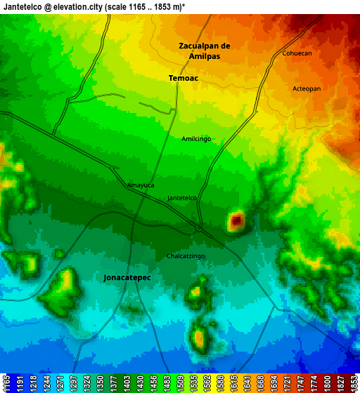 Zoom OUT 2x Jantetelco, Mexico elevation map