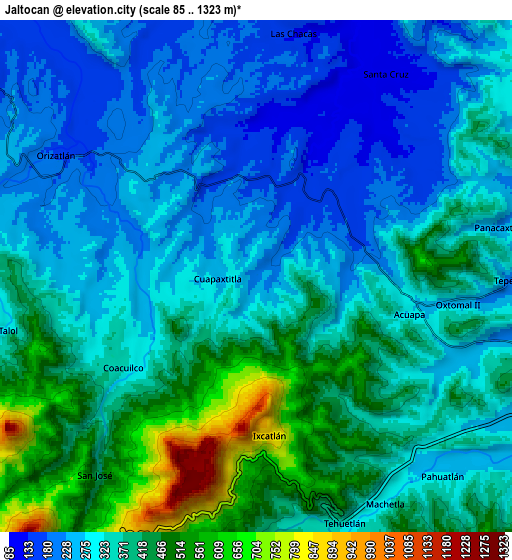 Zoom OUT 2x Jaltocan, Mexico elevation map